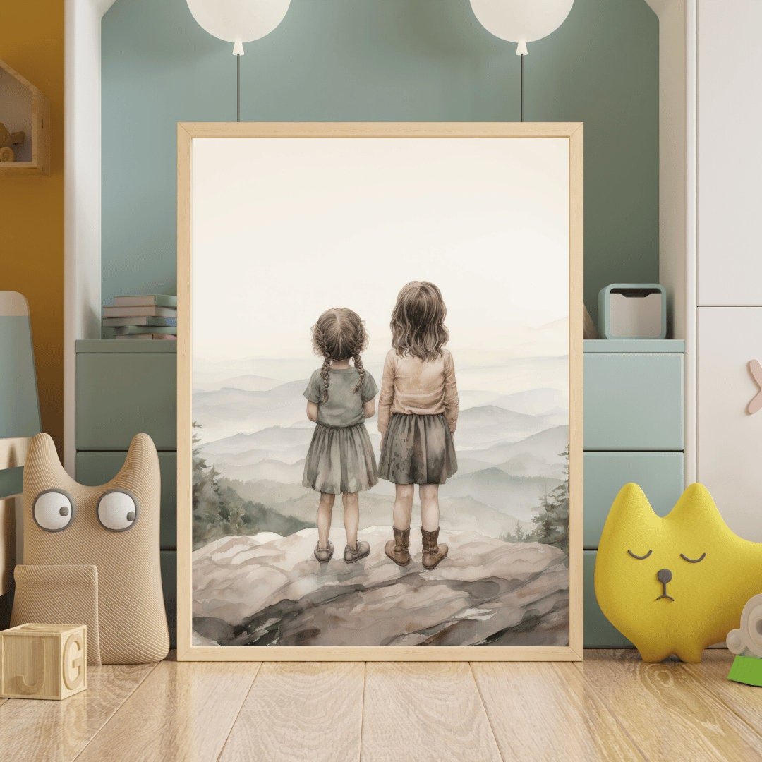Two Little Girls Wall Art – Sisterhood Nursery Decor