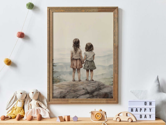 Sisters Bedroom Decor, Cute Room Print, Best Friends Wall Art - WildfieldPrints