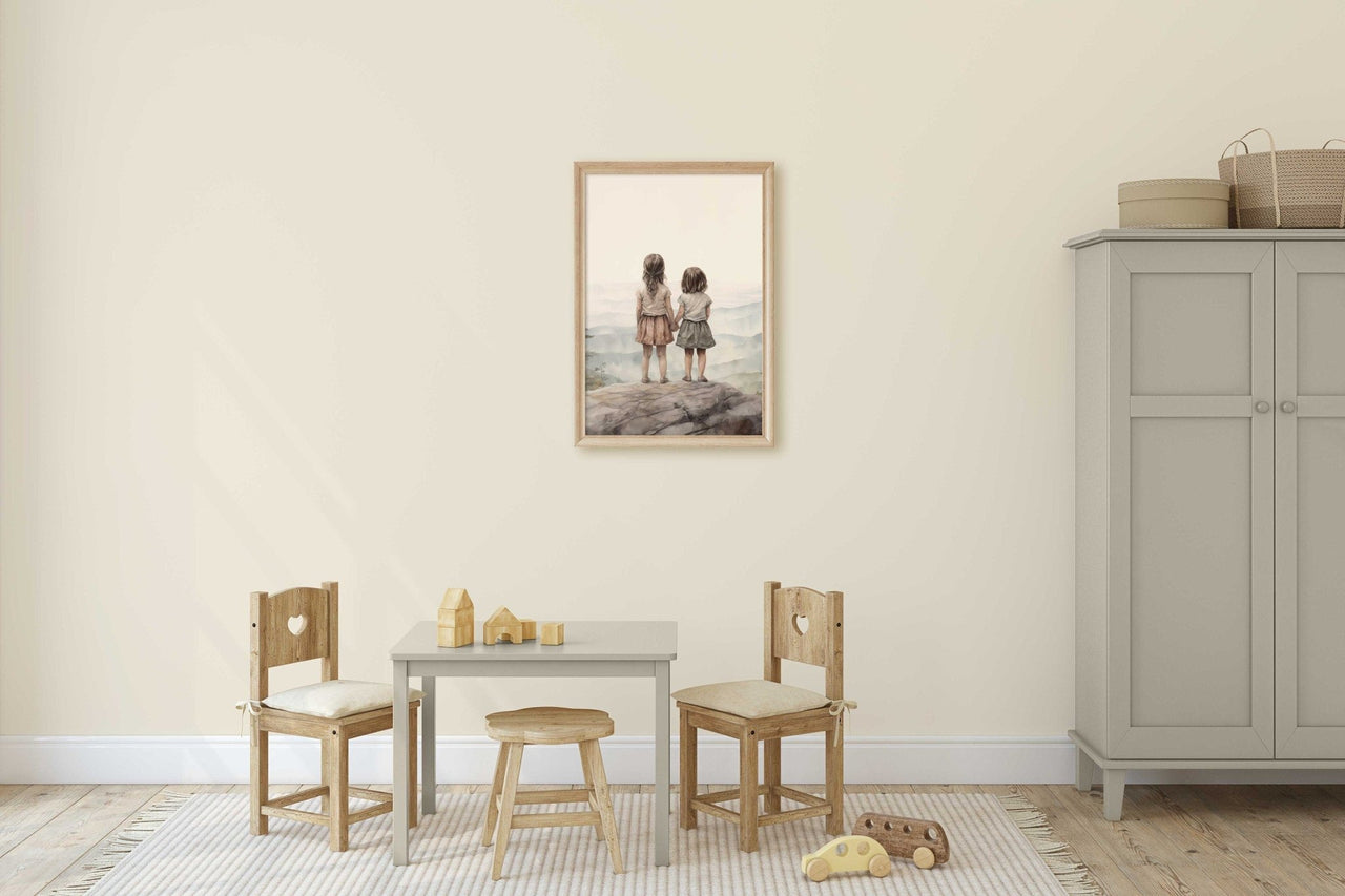 Cliffside Sisters Wall Art – Family Room Print for Kids