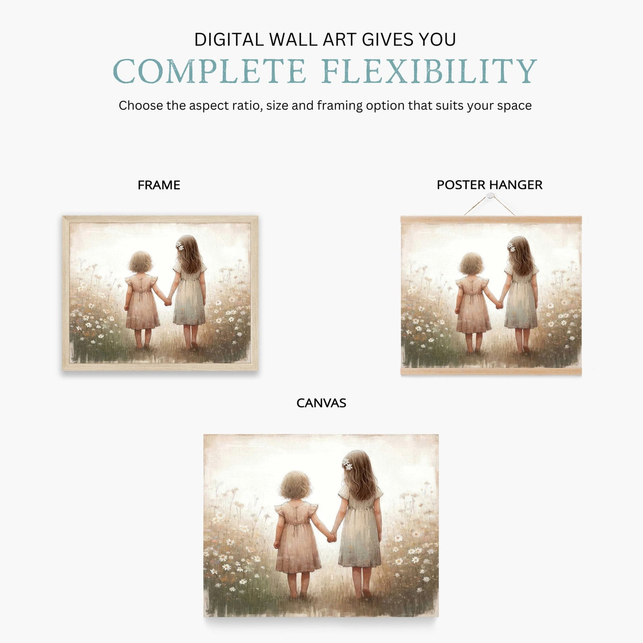 Wildflower Field Wall Art – Siblings Nursery Print