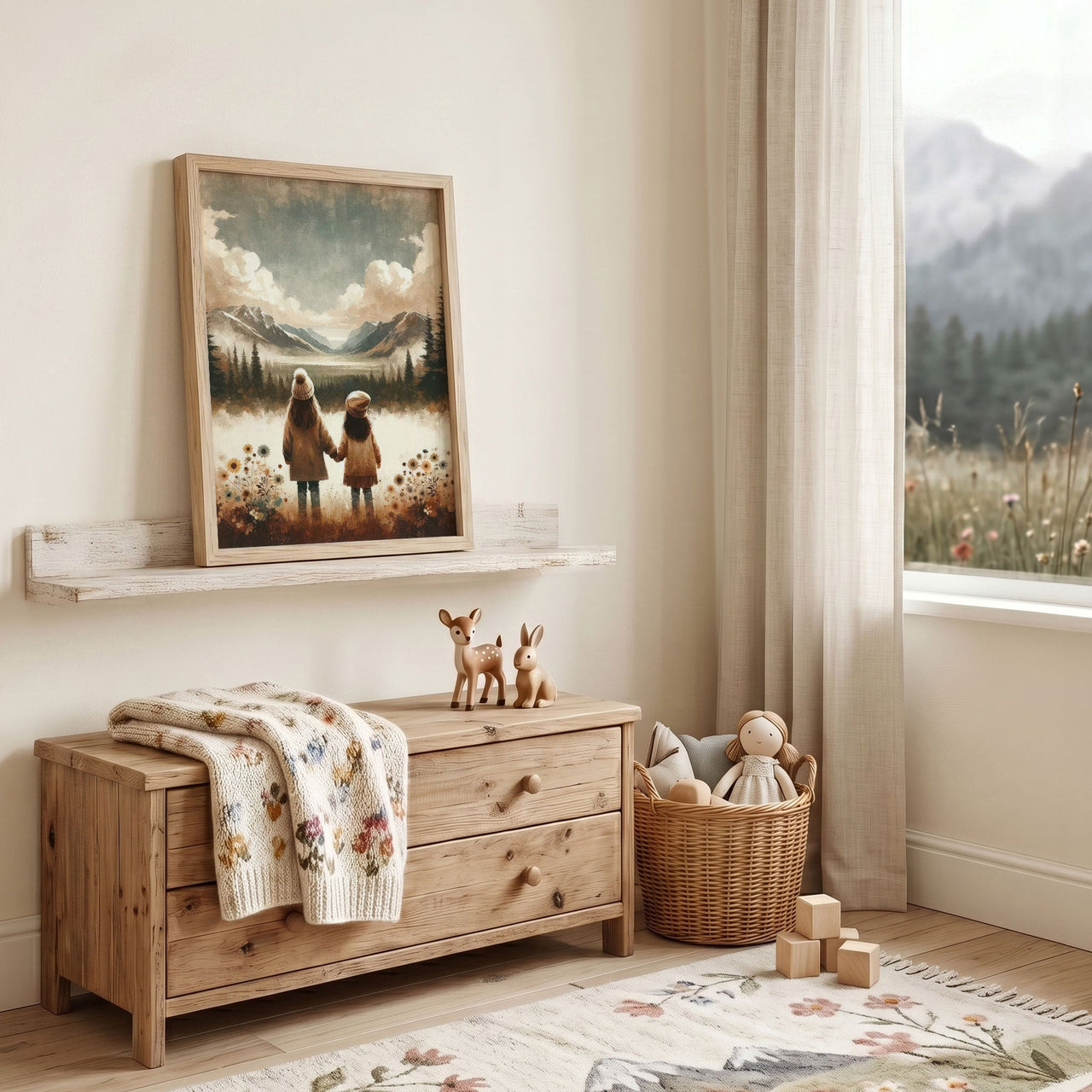Sisters' Mountain Adventure Wall Art – Childhood Girls Room Print
