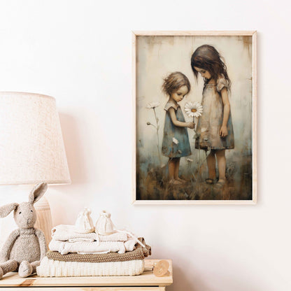 Sisters Room Print, Wildflower Nursery Decor, Friendship Wall Art - WildfieldPrints