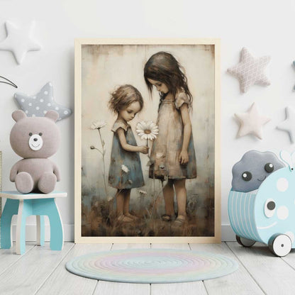 Sisters Room Print, Wildflower Nursery Decor, Friendship Wall Art - WildfieldPrints