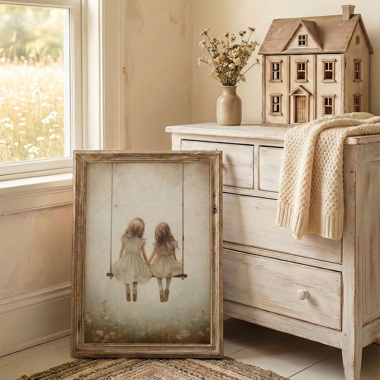 Sisters Wall Art – Vintage Girls Room Print