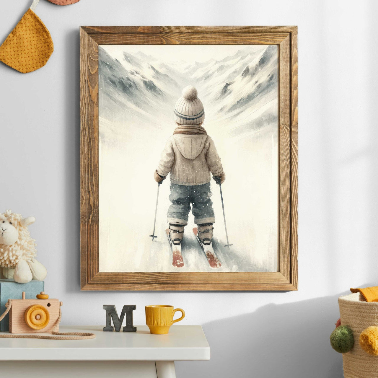 Boy Skiing Nursery Wall Art – Winter Boys Room Print