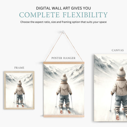 Skiing Nursery Art, Winter Wall Decor for Boys, Kids Room Accent - WildfieldPrints