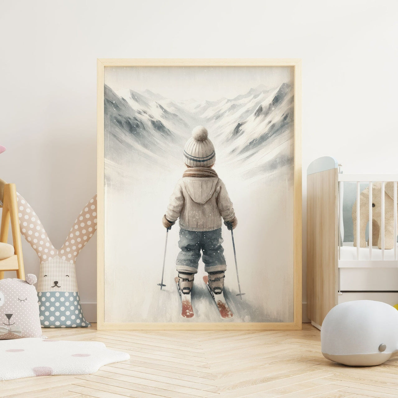 Boy Skiing Nursery Wall Art – Winter Boys Room Print