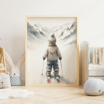 Skiing Nursery Art, Winter Wall Decor for Boys, Kids Room Accent - WildfieldPrints