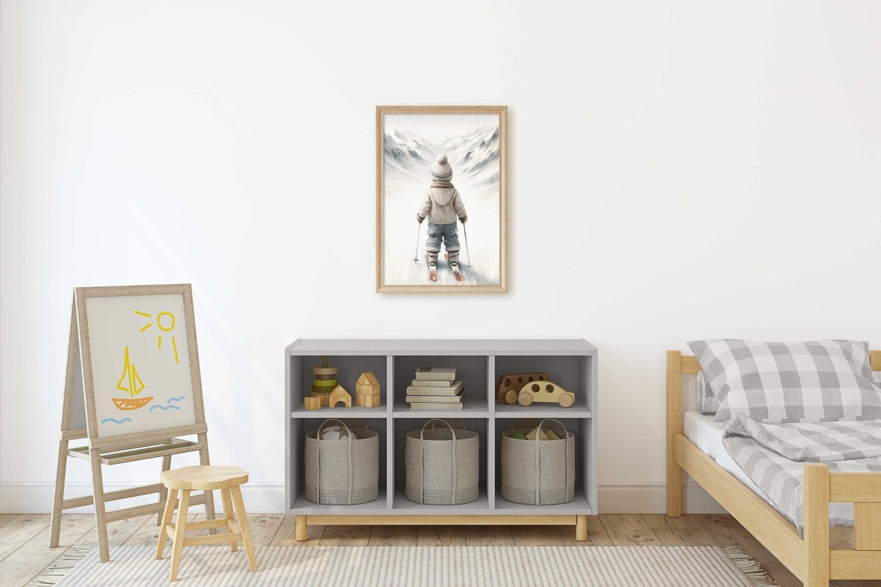 Boy Skiing Nursery Wall Art – Winter Boys Room Print
