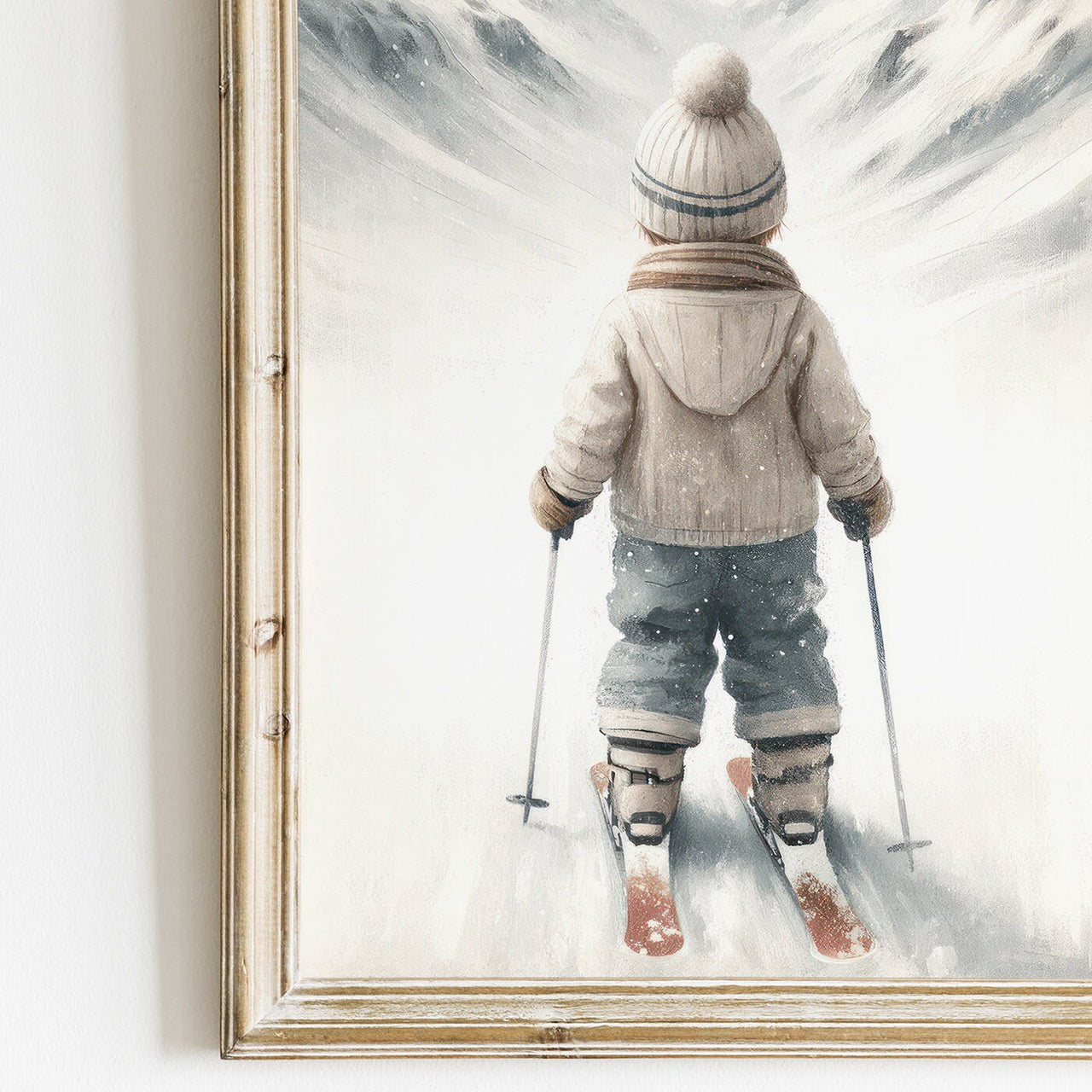 Boy Skiing Nursery Wall Art – Winter Boys Room Print