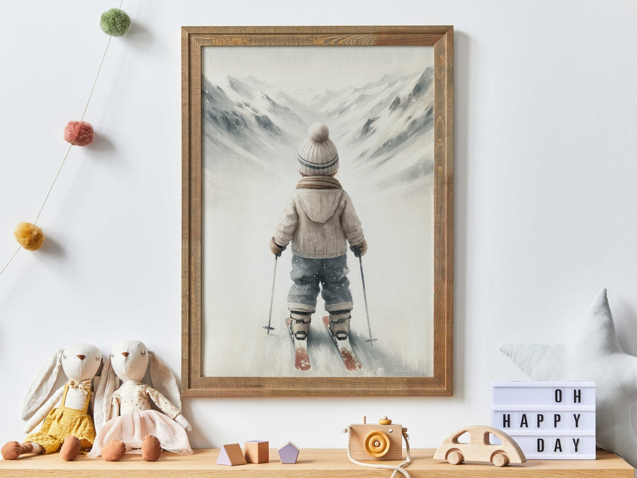Boy Skiing Nursery Wall Art – Winter Boys Room Print