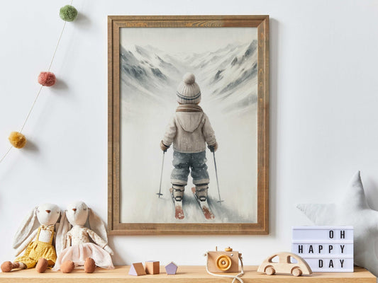 Skiing Nursery Art, Winter Wall Decor for Boys, Kids Room Accent - WildfieldPrints