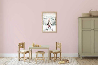 Skiing Nursery Art, Winter Wall Decor for Kids, Adorable Skier Print - WildfieldPrints