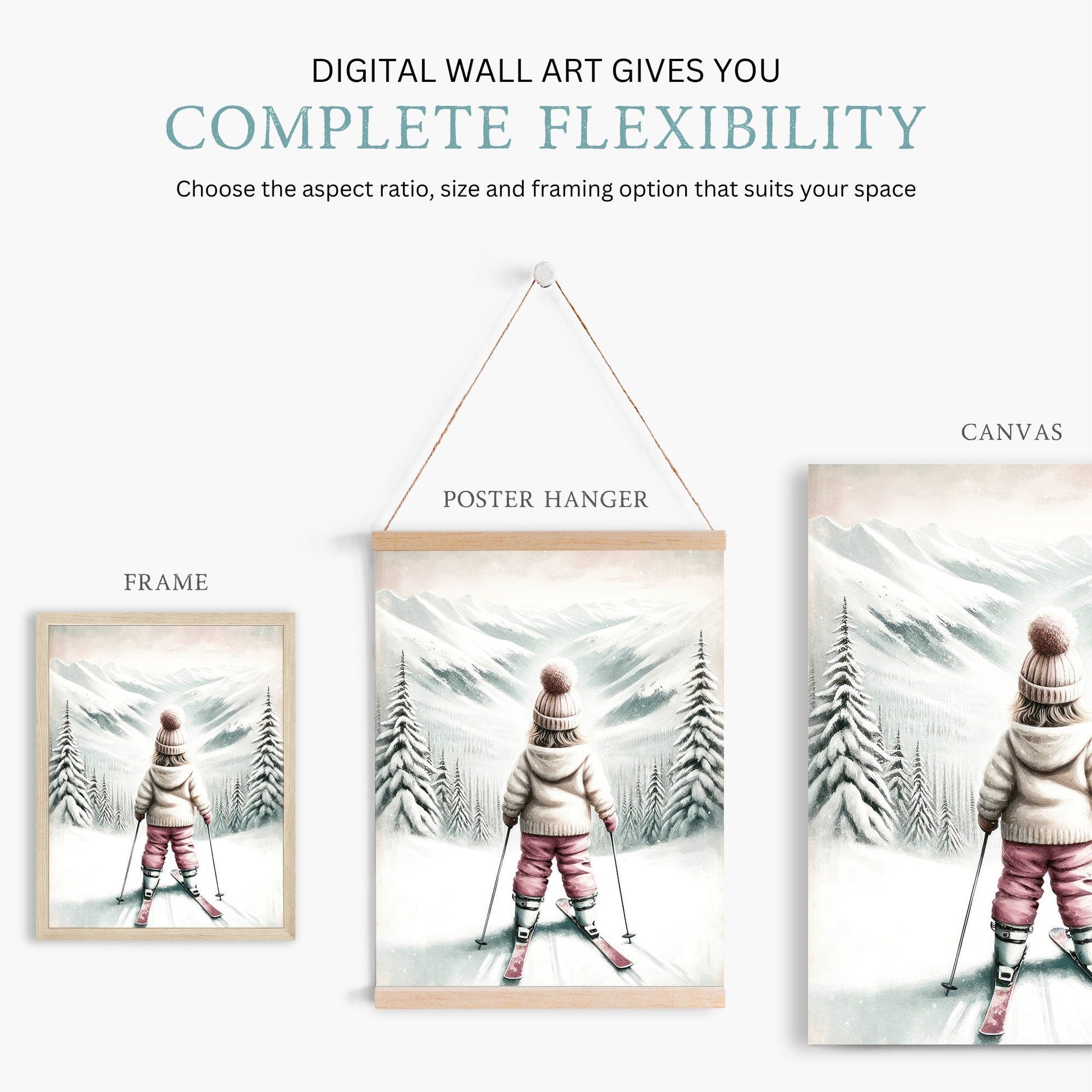 Skiing Nursery Art, Winter Wall Decor for Kids, Adorable Skier Print - WildfieldPrints