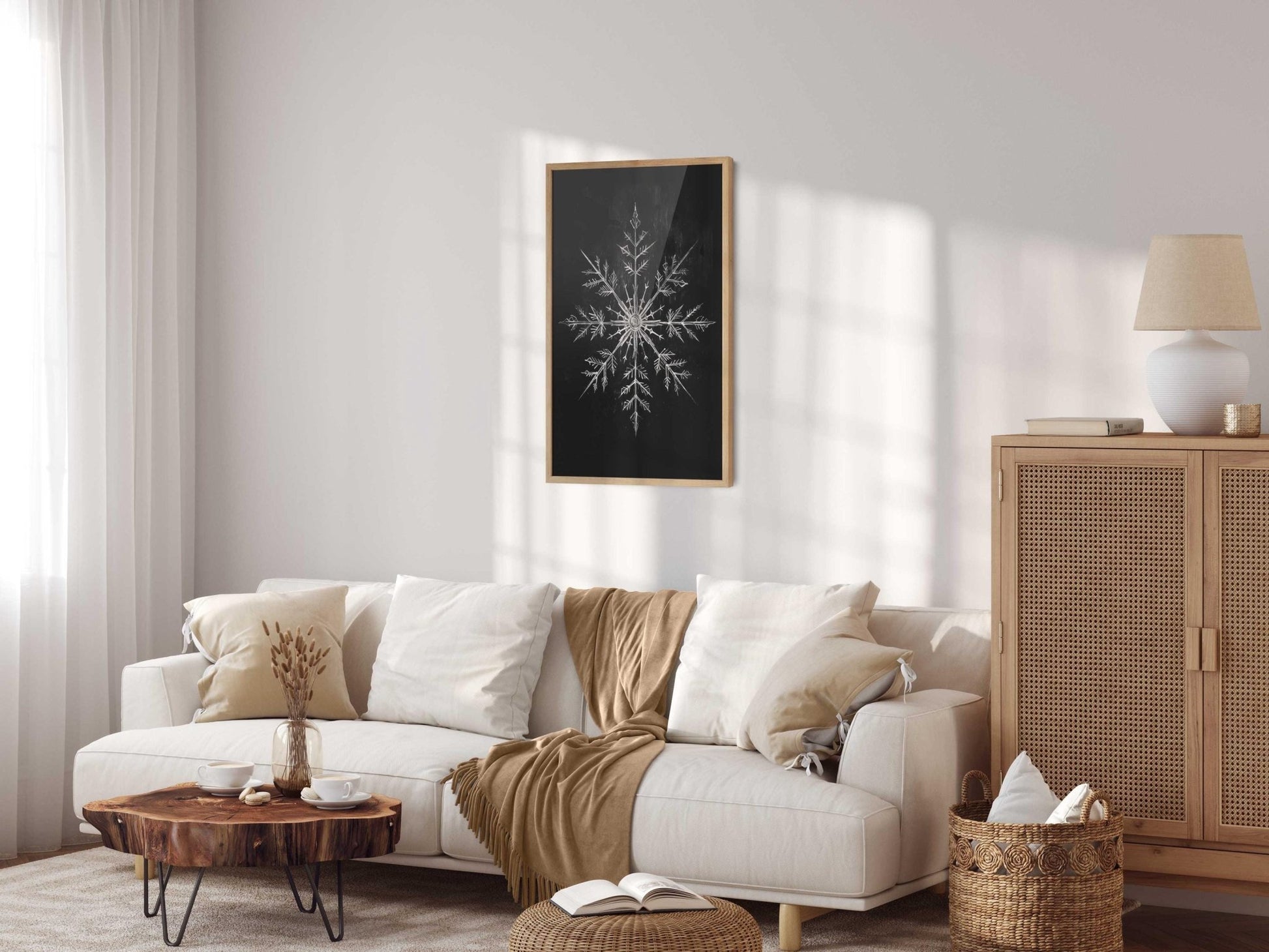 Snow Crystal Print, Christmas Wall Art, Modern Farmhouse Decor - WildfieldPrints