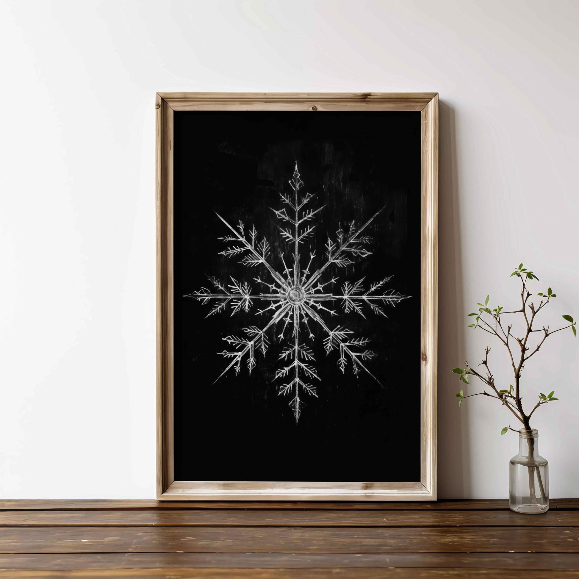 Snow Crystal Print, Christmas Wall Art, Modern Farmhouse Decor - WildfieldPrints