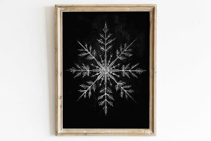 Snow Crystal Print, Christmas Wall Art, Modern Farmhouse Decor - WildfieldPrints