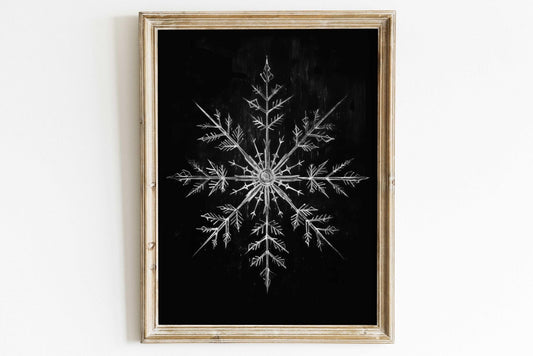 Snow Crystal Print, Christmas Wall Art, Modern Farmhouse Decor - WildfieldPrints