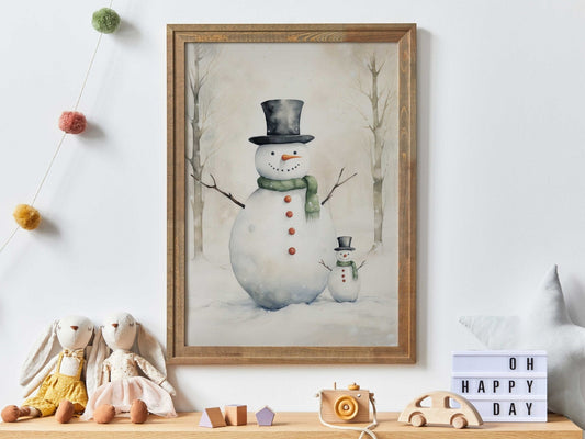 Snowman Wall Art – Christmas Kids Room Print