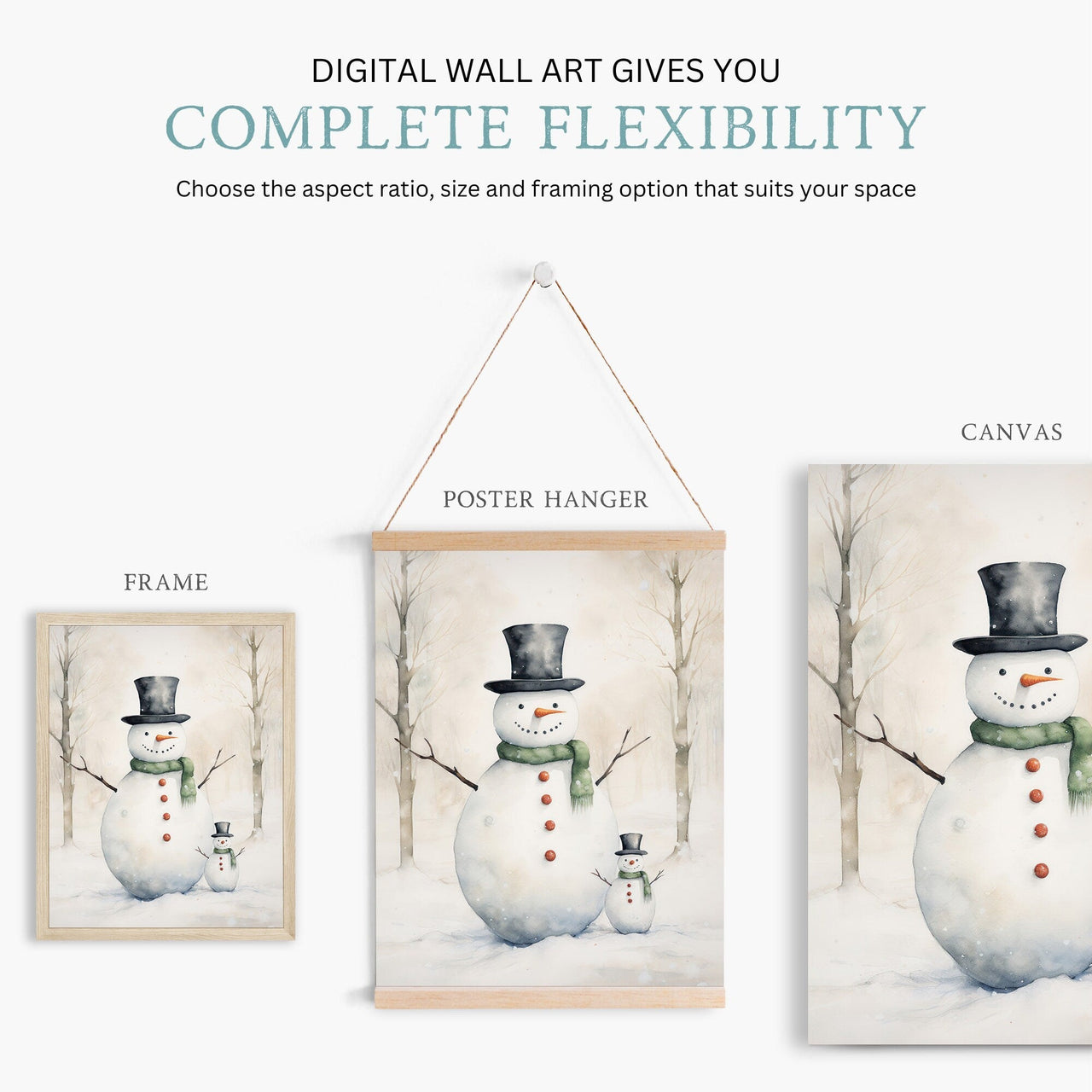 Snowman Wall Art – Christmas Kids Room Print