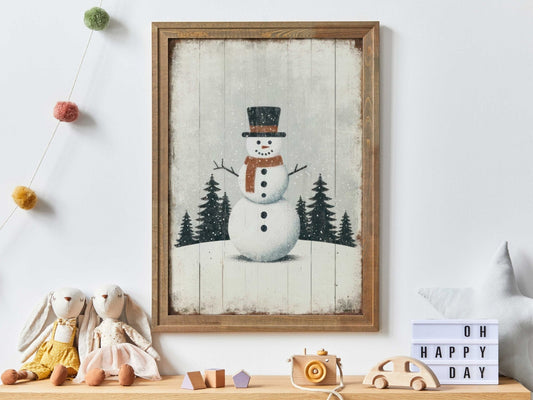 Snowman Wall Art – Christmas Kids Room Print