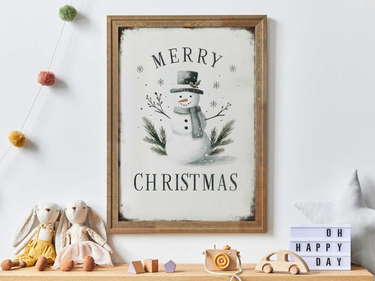 Snowman Wall Art – Christmas Kids Room Print