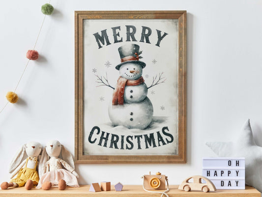 Snowman Wall Art – Christmas Kids Room Print