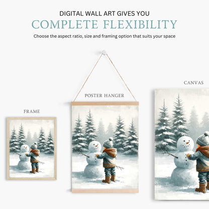 Snowman Print, Boys Room Decor, Winter Nursery Wall Art - WildfieldPrints