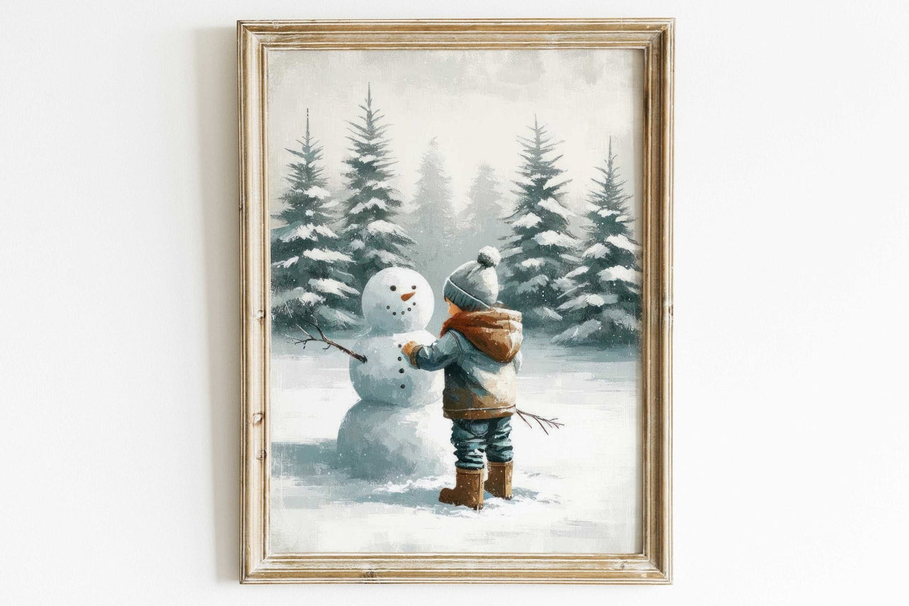 Snowman Wall Art – Winter Boys Room Print