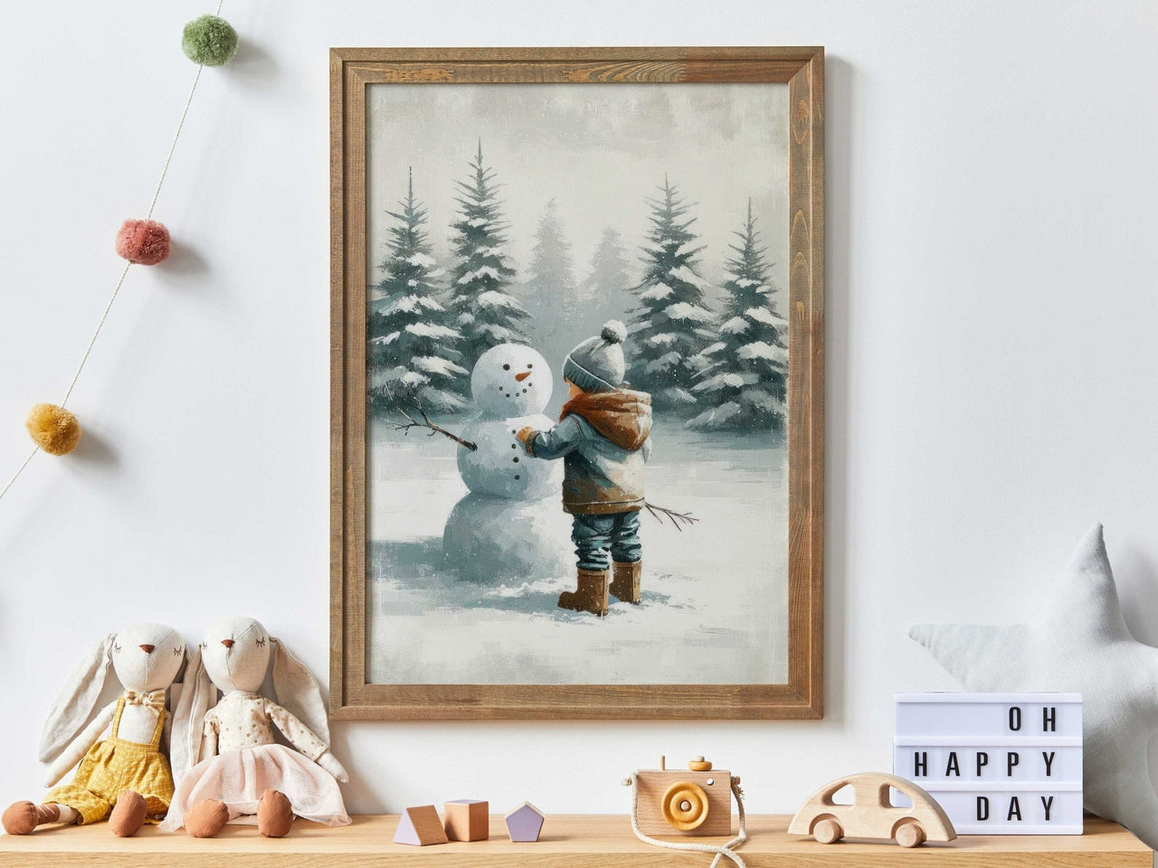 Snowman Wall Art – Winter Boys Room Print