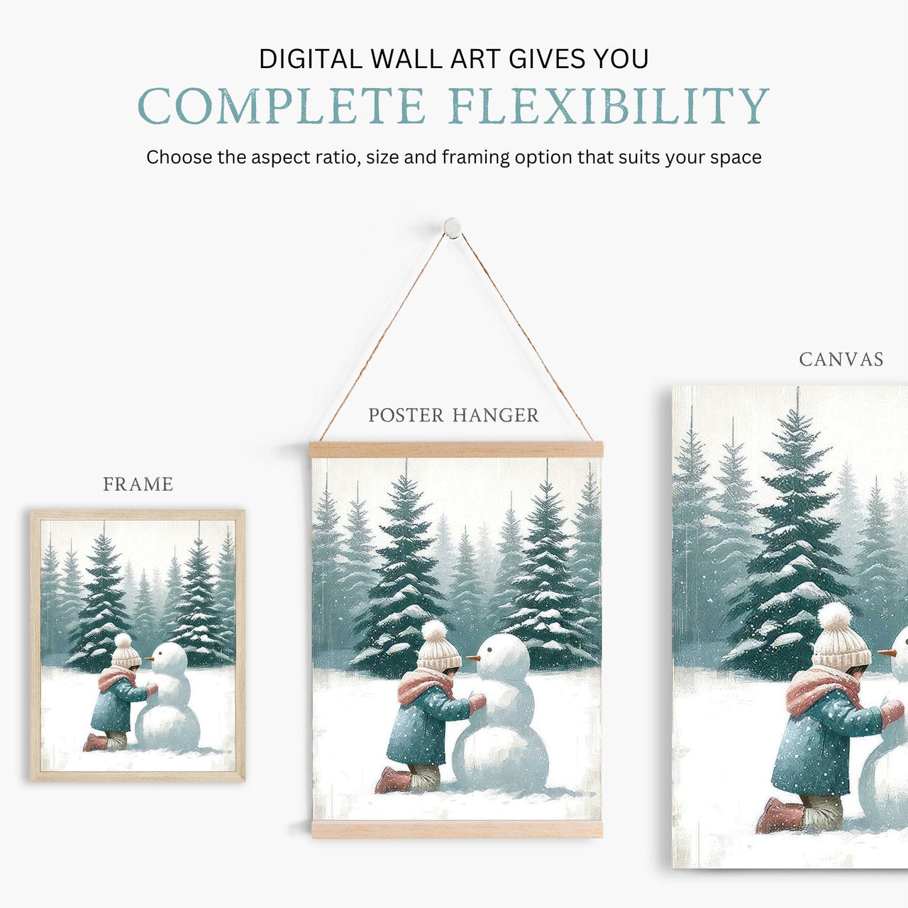 Snowman Wall Art – Winter Girls Room Print