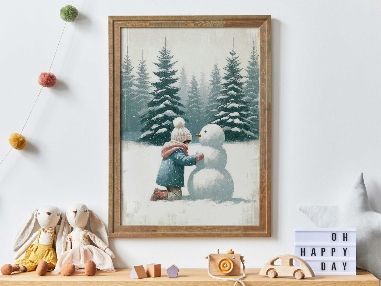 Snowman Wall Art – Winter Girls Room Print