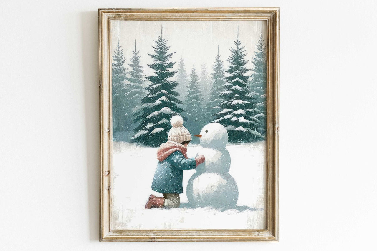 Snowman Wall Art – Winter Girls Room Print