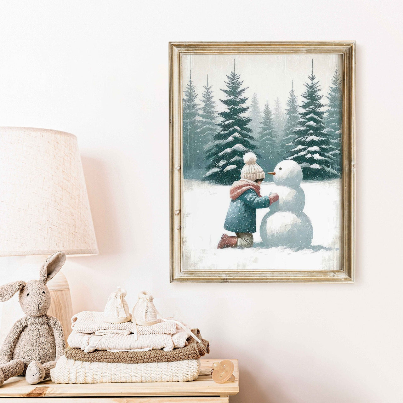 Snowman Wall Art – Winter Girls Room Print