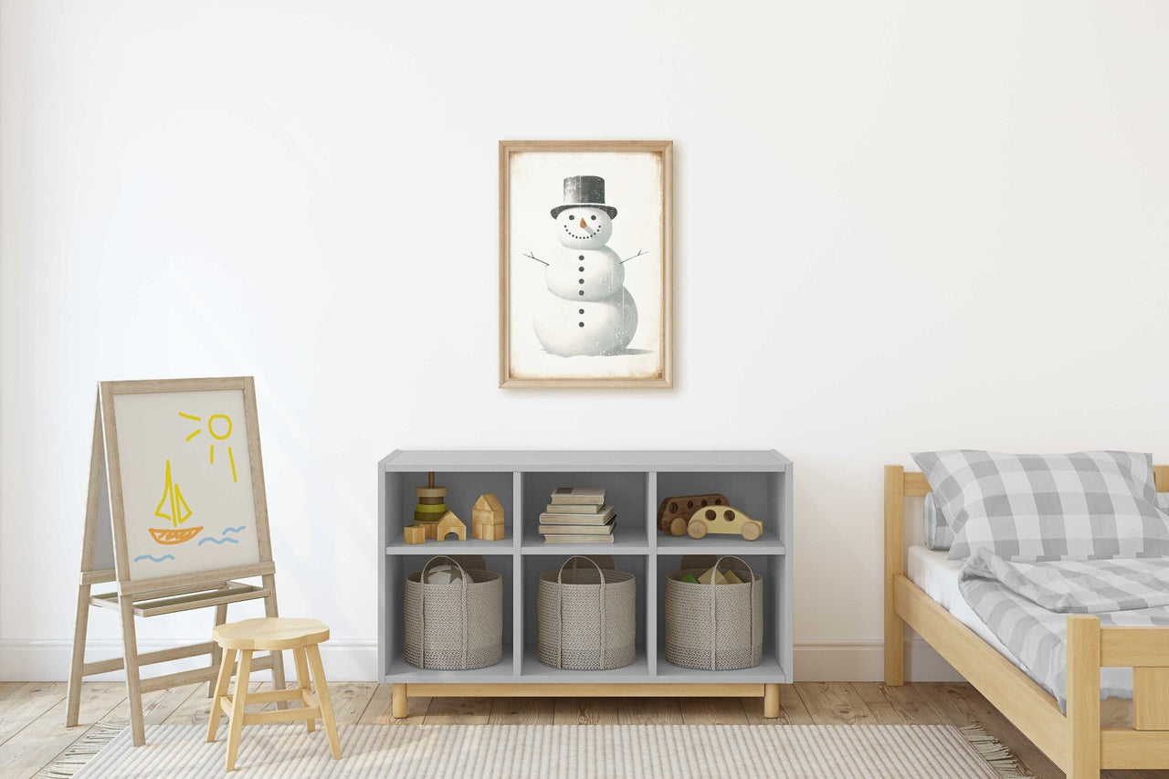 Snowman Wall Art – Christmas Nursery Print for Kids