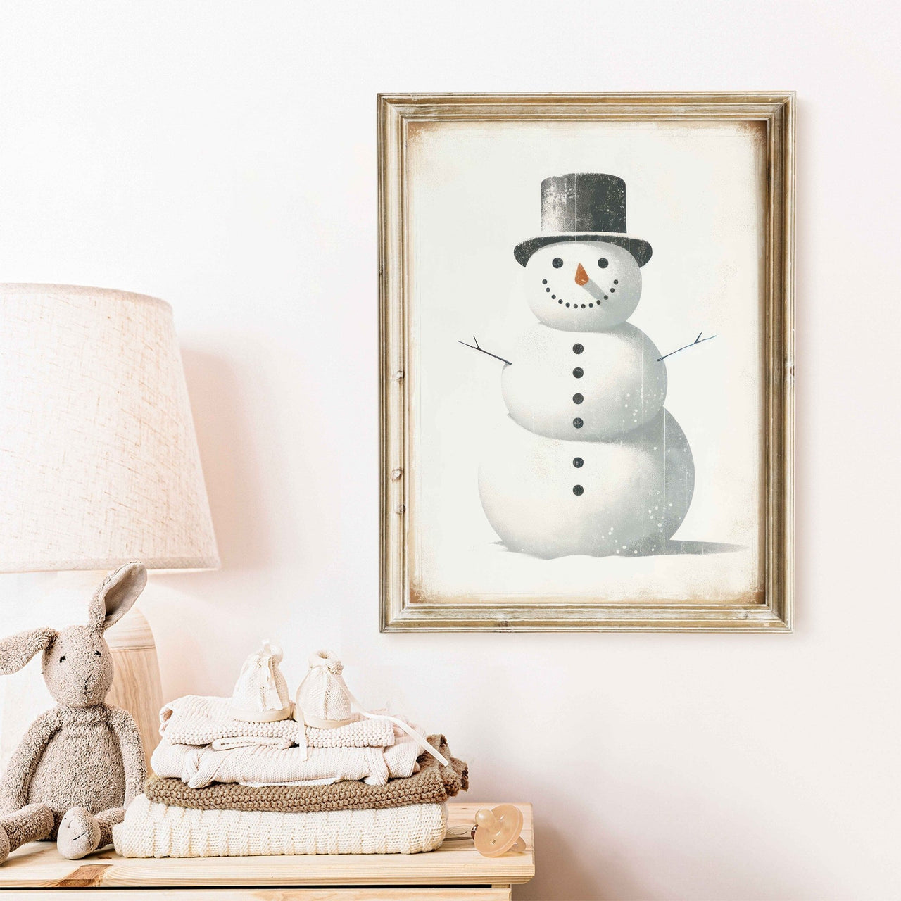 Snowman Wall Art – Christmas Nursery Print for Kids
