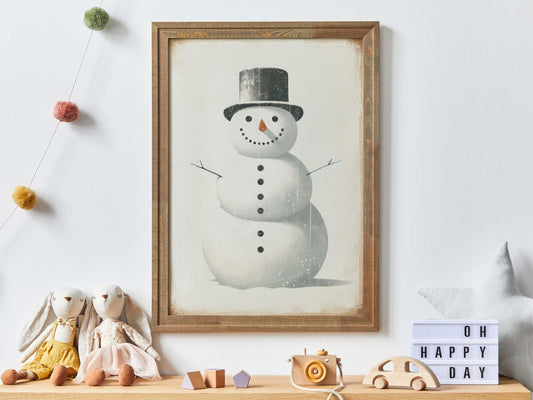 Snowman Wall Art – Christmas Nursery Print for Kids
