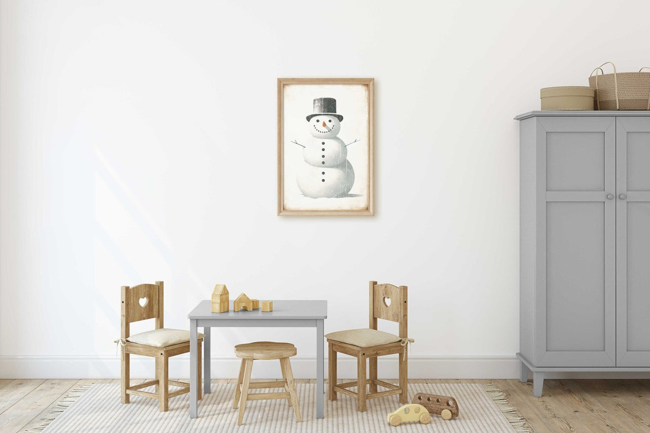 Snowman Wall Art – Christmas Nursery Print for Kids