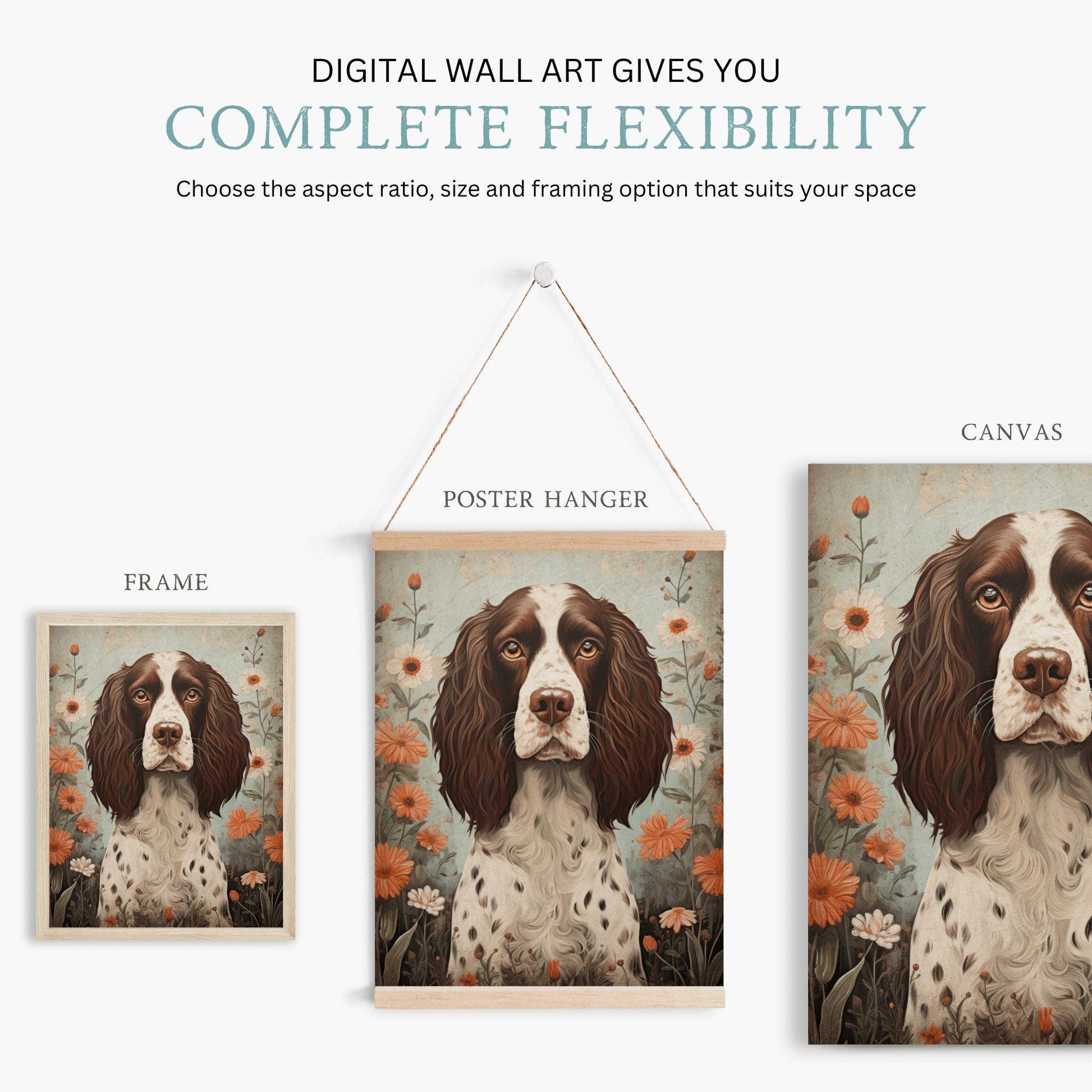 Springer Spaniel Art, Vintage Dog Portrait, Unique Decor Gift - WildfieldPrints