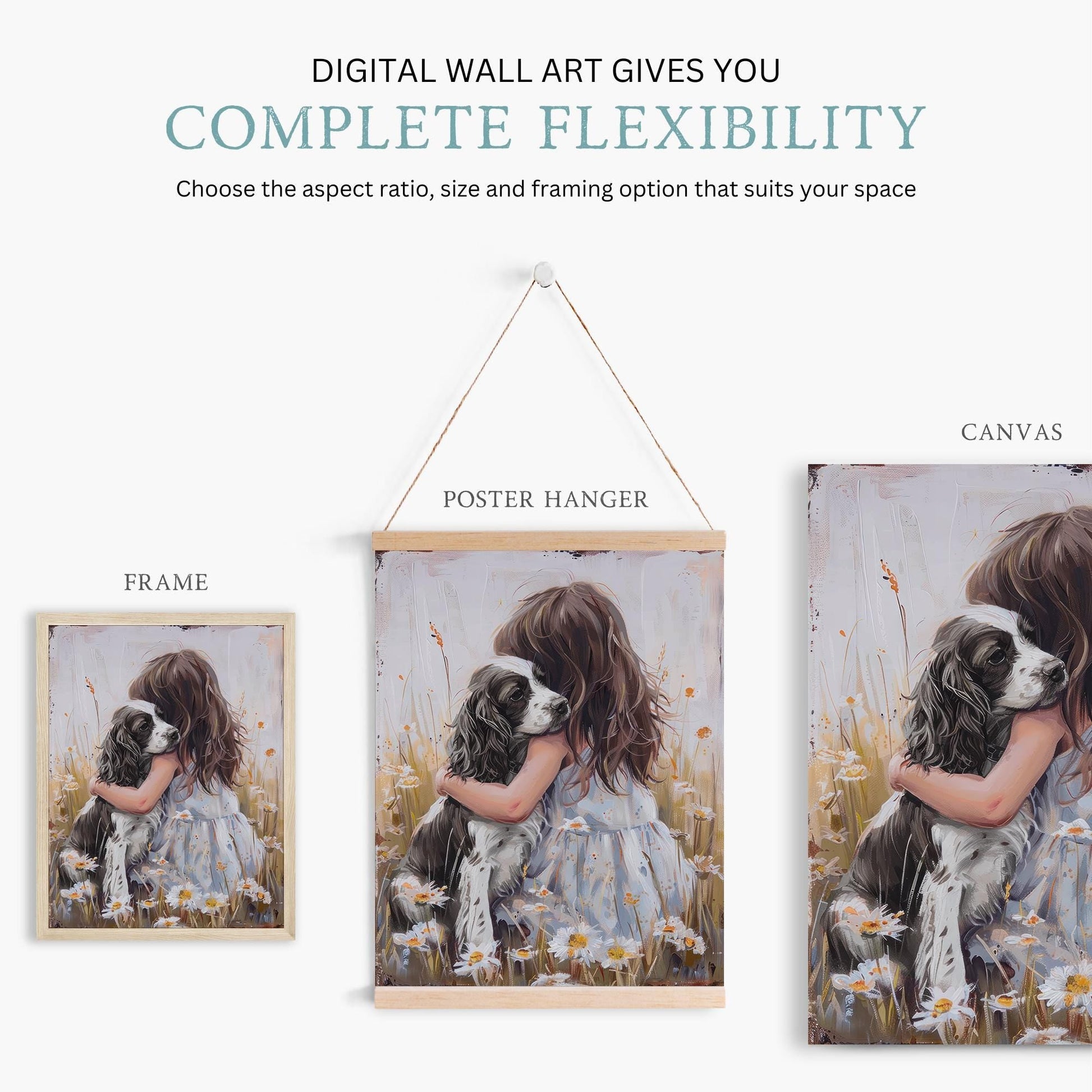 Springer Spaniel Nursery Art, Black & White Springer Spaniel Print, Dog Girl Nursery Decor, Girl and Dog Painting, Printable Rustic Dog Art - My Store