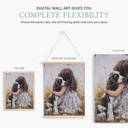 Springer Spaniel Nursery Art, Black & White Springer Spaniel Print, Dog Girl Nursery Decor, Girl and Dog Painting, Printable Rustic Dog Art - My Store