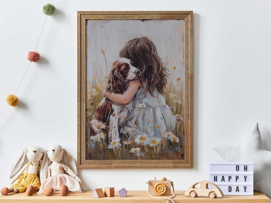 Springer Spaniel Nursery Art, Vintage Dog Decor, Brown & White Print - WildfieldPrints