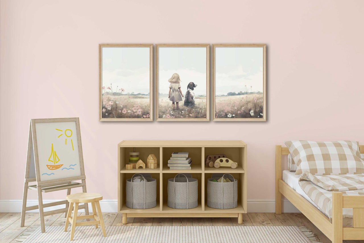 Springer Spaniel Wall Art – Dog Nursery Print for Girls • Set of 3