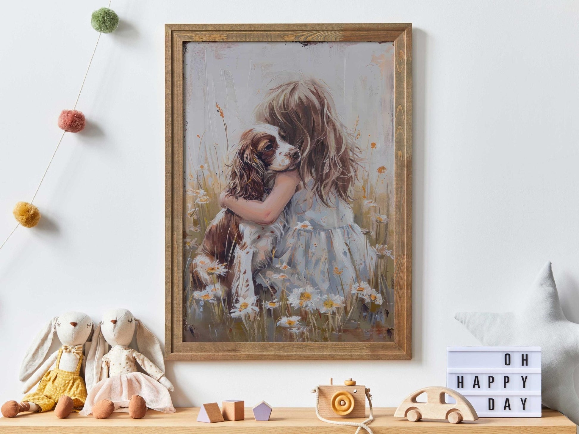 Springer Spaniel Wall Art, Brown & White Dog Decor, Girl and Dog Painting - WildfieldPrints