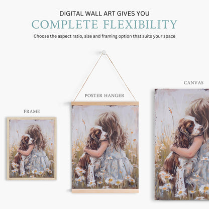 Springer Spaniel Wall Art, Brown & White Dog Decor, Girl and Dog Painting - WildfieldPrints