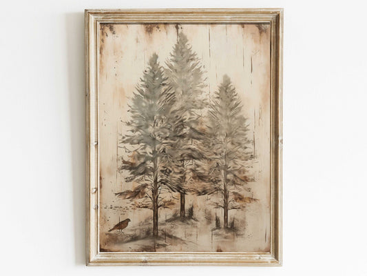 Spruce Tree Art, Vintage Forest Decor, Christmas Wall Art - WildfieldPrints
