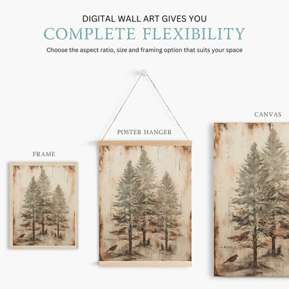 Spruce Tree Art, Vintage Forest Decor, Christmas Wall Art - WildfieldPrints