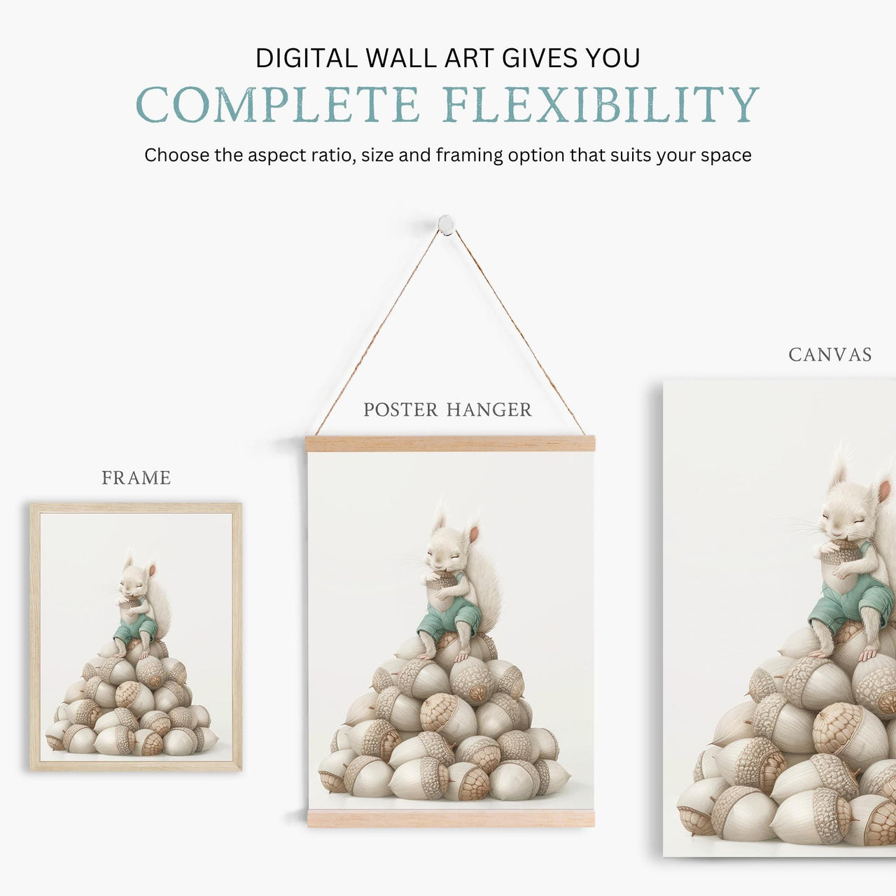 White Squirrel Wall Art – Woodland Boys Room Print