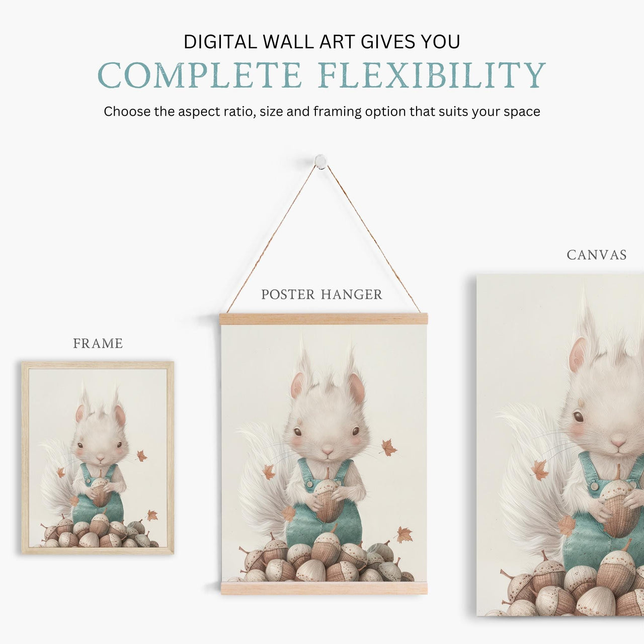 White Squirrel Wall Art – Woodland Nursery Print