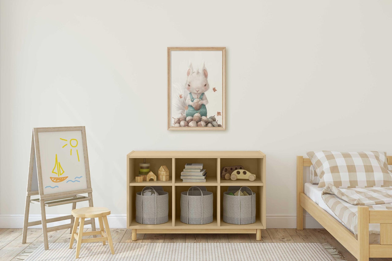 White Squirrel Wall Art – Woodland Nursery Print